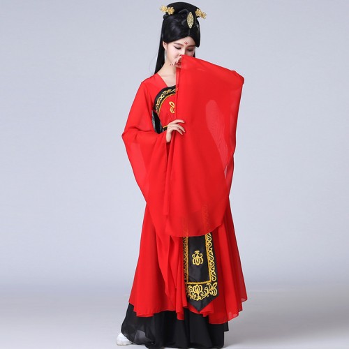 Women red Chinese folk Classical dance performance dresses Hanfu fairy empress dress performance Tang waterfall sleeve traditional queen fairy costume